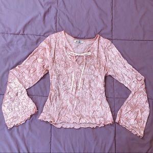 Velvet crinkle top with tie front